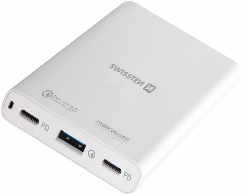 Swissten Travel Charger Notebooks and MacBook 2xPD3.0 / QC3.0 60W White