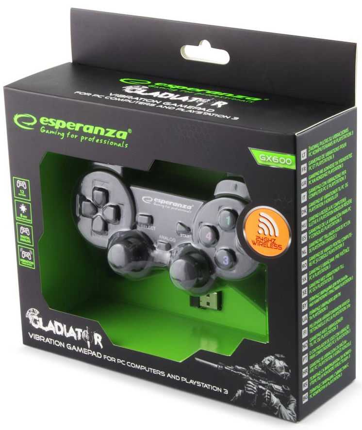 Esperanza EGG108K Gamepad for PS3, PC, Gladiator, Wireless, Black