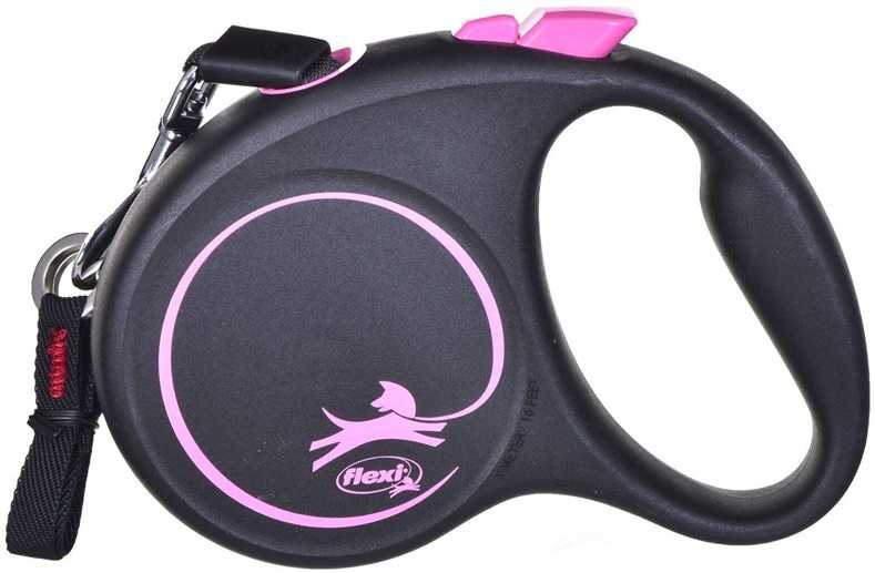 Flexi automatic retractable leash, Black Design S, 5 m tape, pink.