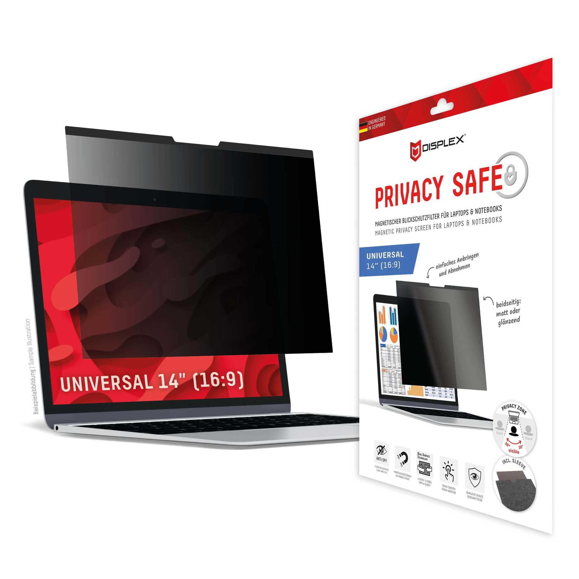 DISPLEX Universal Privacy Screen Protector for 14" Glass, 16:9