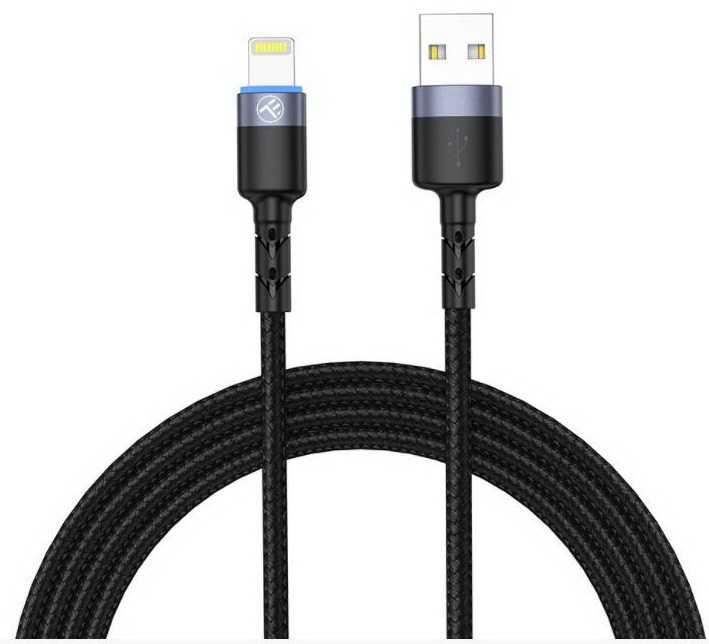 Tellur 1.2m Black Nylon Braided USB to Lightning LED Data Cable
