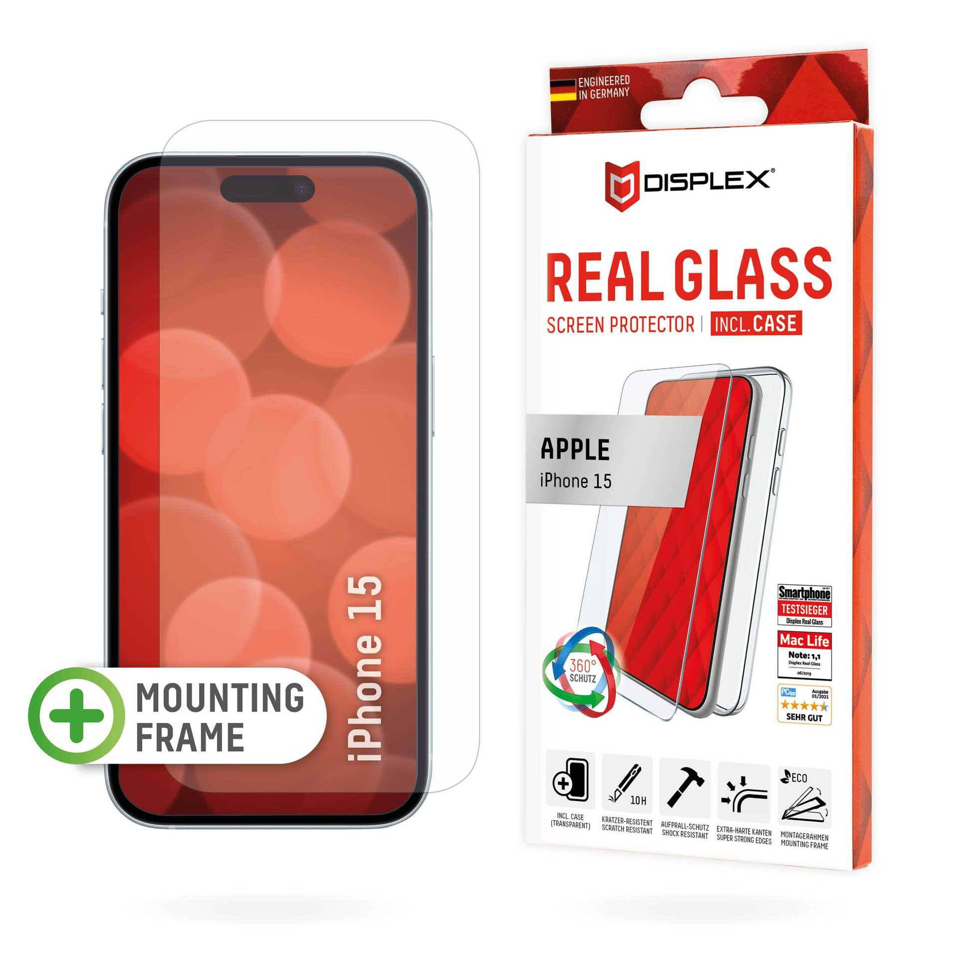 DISPLEX Apple iPhone 15 Real 2D Glass + Case by Transparent
