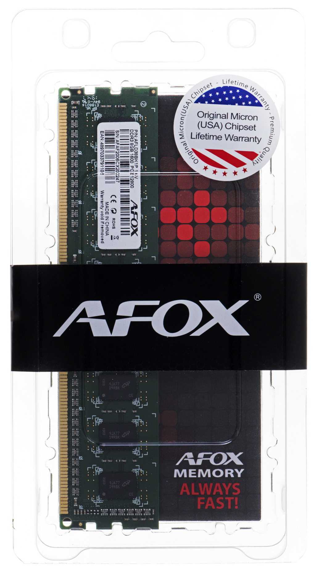 AFOX 8GB DDR3 1600MHz UDIMM AFLD38BK1L