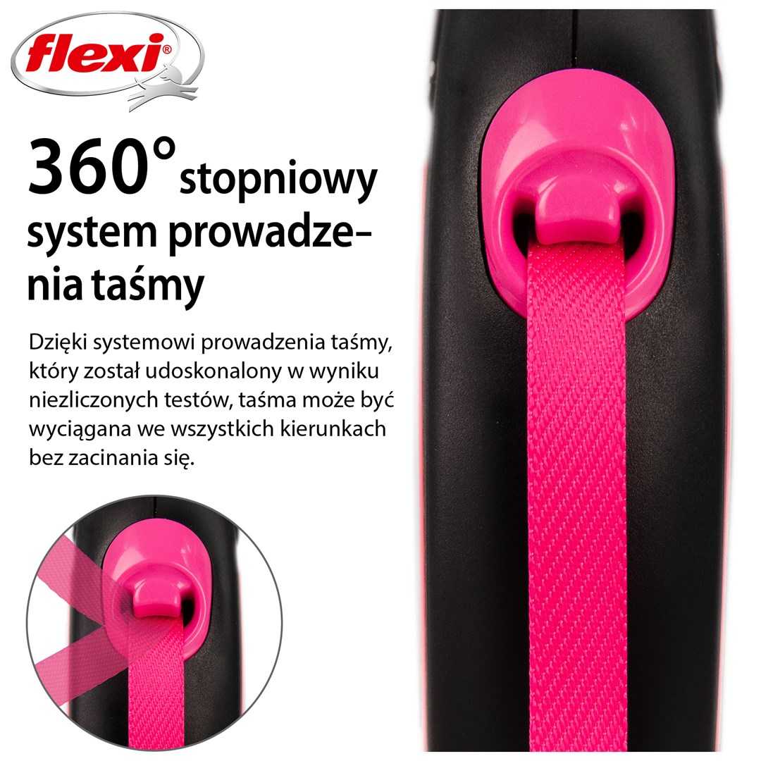 Flexi automatic retractable leash, New Neon S, 5 m tape, pink.