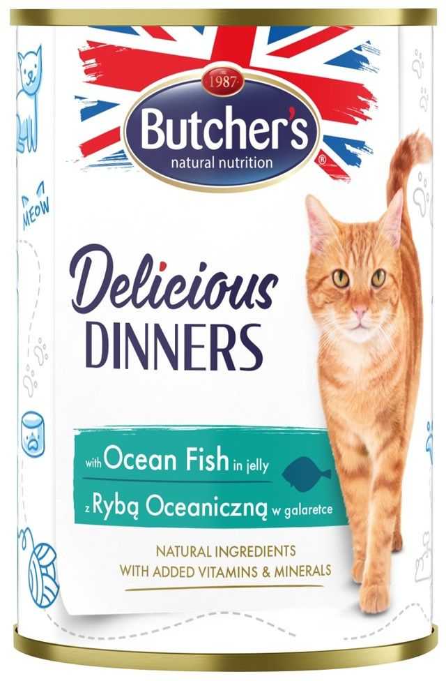 Butcher AND #x27;s Delicious Dinners Ocean Fish Chunks in Jelly, 400g