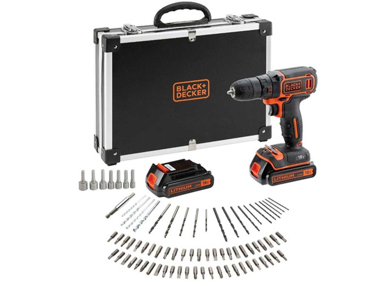 Black AND amp;Decker BDCDC18BAFC cordless drill driver incl. case + 2 batteries