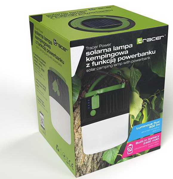Tracer Power Solar Camping Light and Power Bank Black/Green