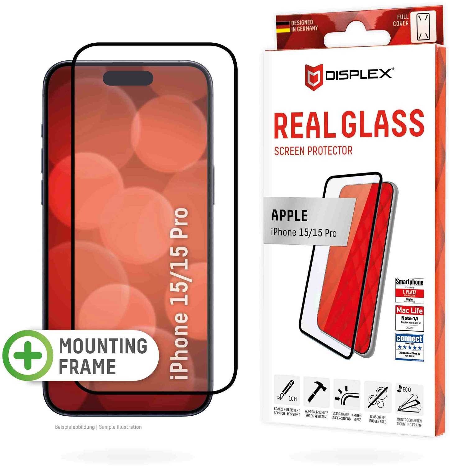 DISPLEX "Real 3D Screen Glass for iPhone 15/15 Pro" Black