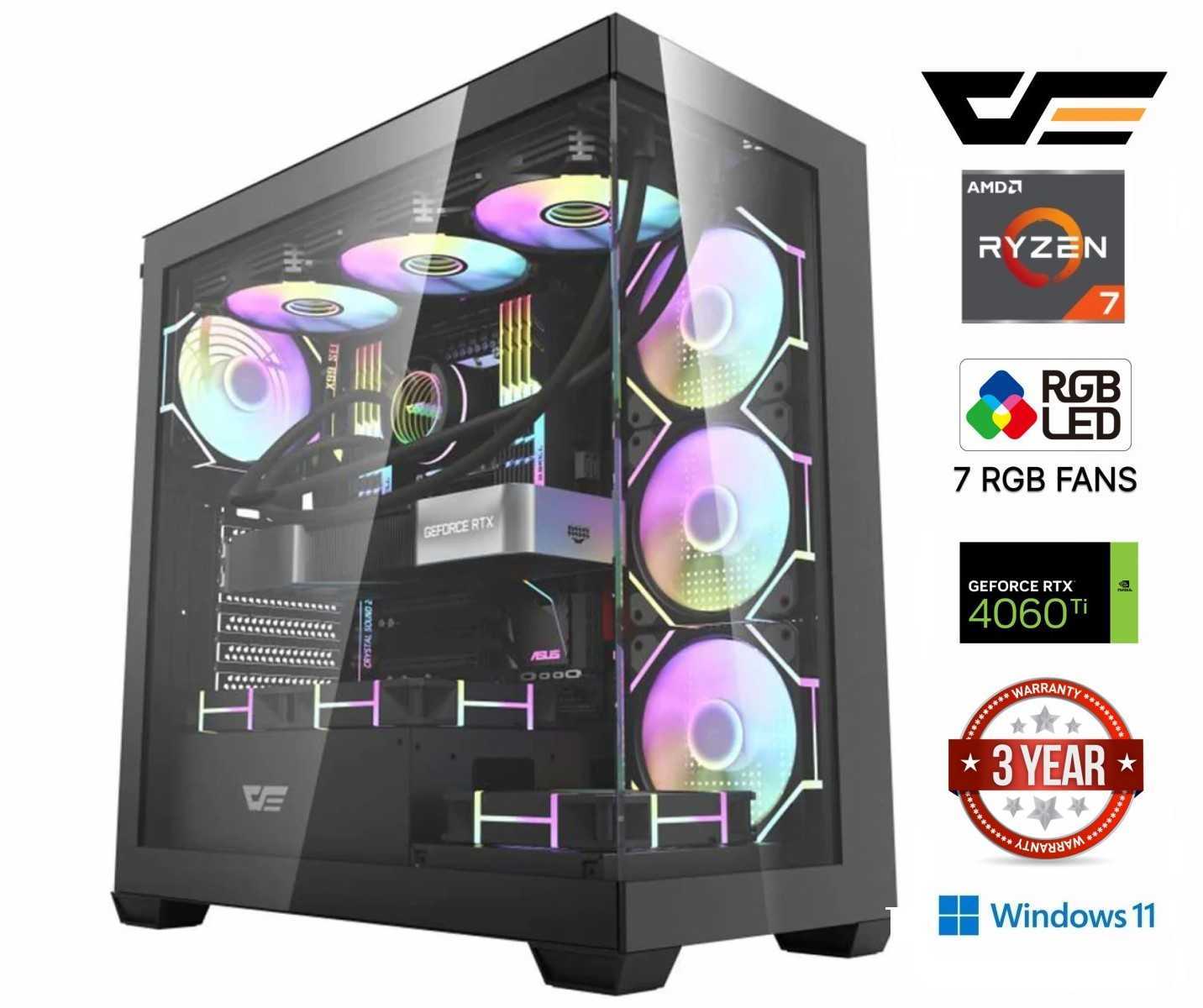 MDATA GAMING Ryzen 7 7700X 32GB 512GB NVMe SSD 1TB HDD RTX 4060 Ti Windows 11 Home