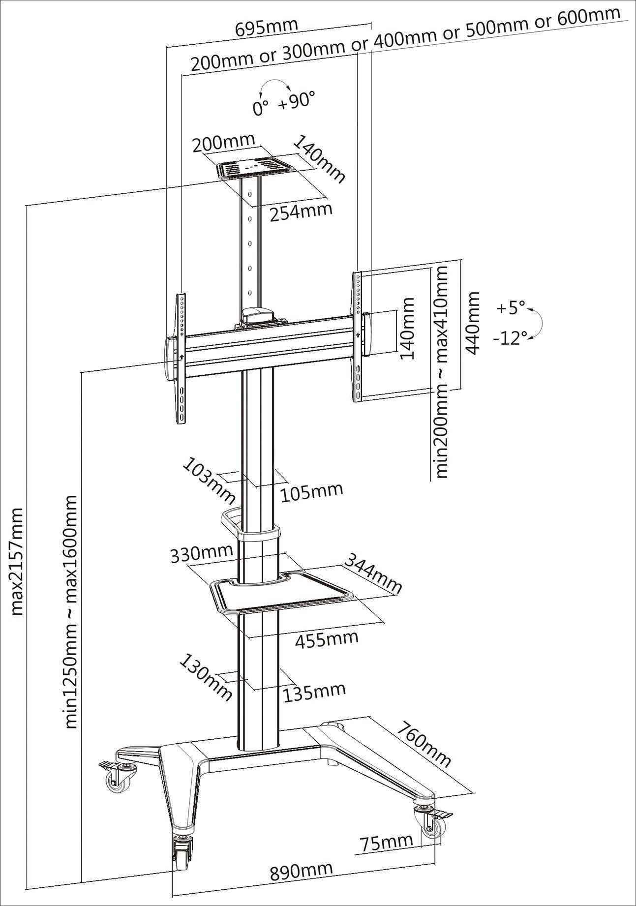 Techly Ultra modern Aluminium TV Cart