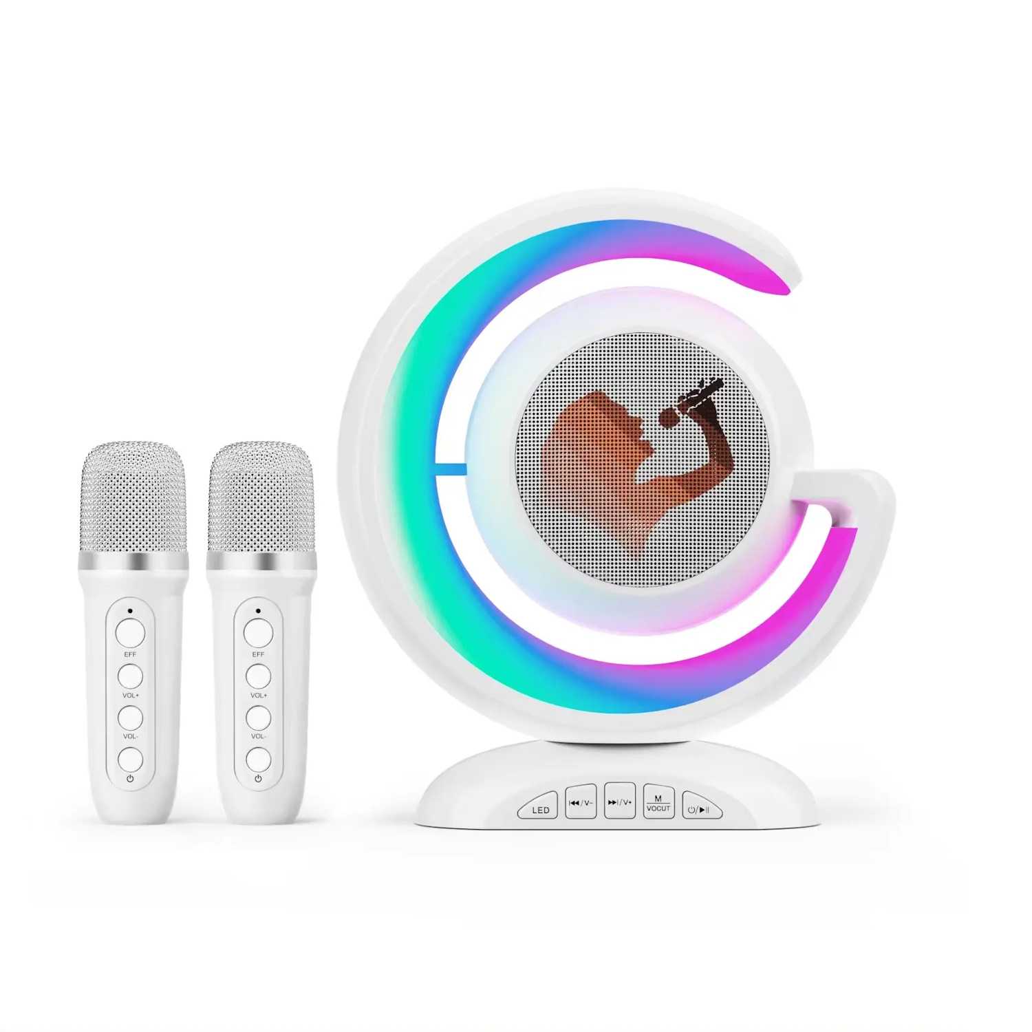 Riff YS110 BT 5.3 Portable karaoke system with 2 wireless microphones, white