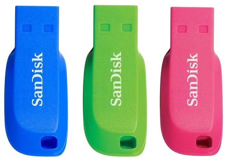 SANDISK 16GB Cruzer Blade USB 2.0 Blue, Green, Pink 3-pack