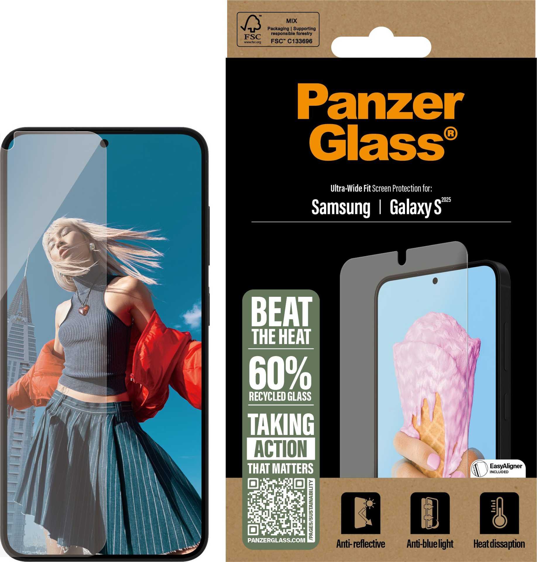 PanzerGlass All-in-One Ultra-Wide Fit Tempered Glass for the Galaxy S25;