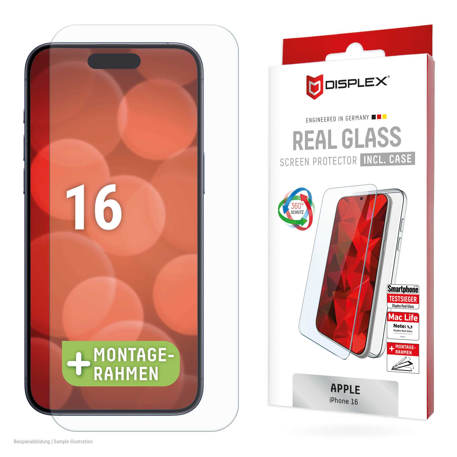 DISPLEX Real Glass+ iPhone 16 Case, 2D-Glass