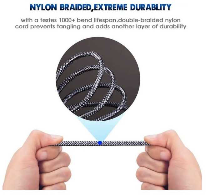 iLike AX1 Durable Braided Wire 1m Aux Jack Cable 3.5mm Silver