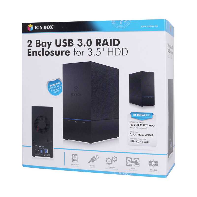ICY BOX External HDD/SSD Enclosure 2x3.5" USB 3.0 Black IB-RD3621U3