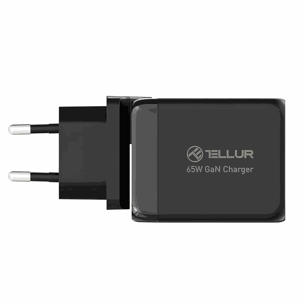 Tellur GaN 65W 3-port wall charger, 2x USB-C + USB-A, EU, UK, US
