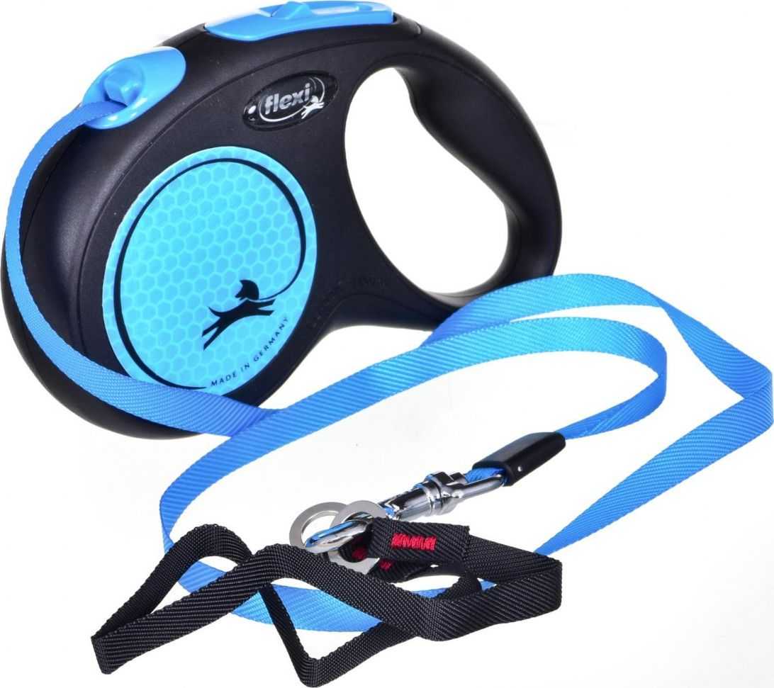 Flexi automatic leash, new, neon M tape, 5 m, blue color.