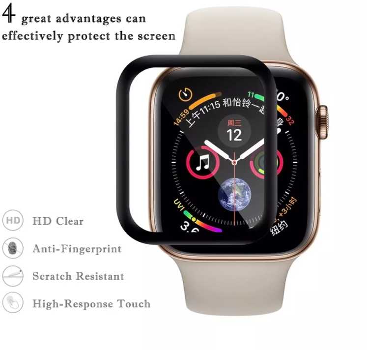 Riff Hot-bent 3D glass for Apple Watch 1/2/3/5/6/7 42mm, Black