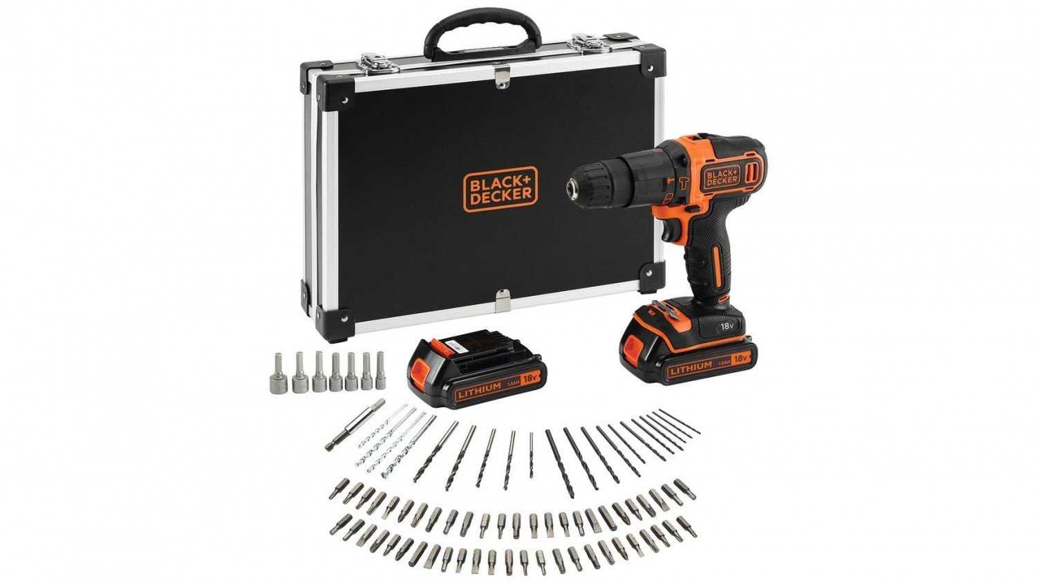 Black AND amp;Decker BDCHD18BAFC cordless combi drill incl. case + 2 batteries