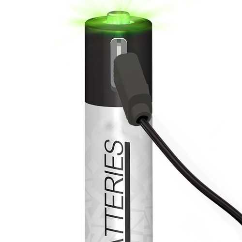Liibattaries USB-C Rechargeable AAA Batteries, Lithium-Ion, 500mAh, 1.5V (4 pack)