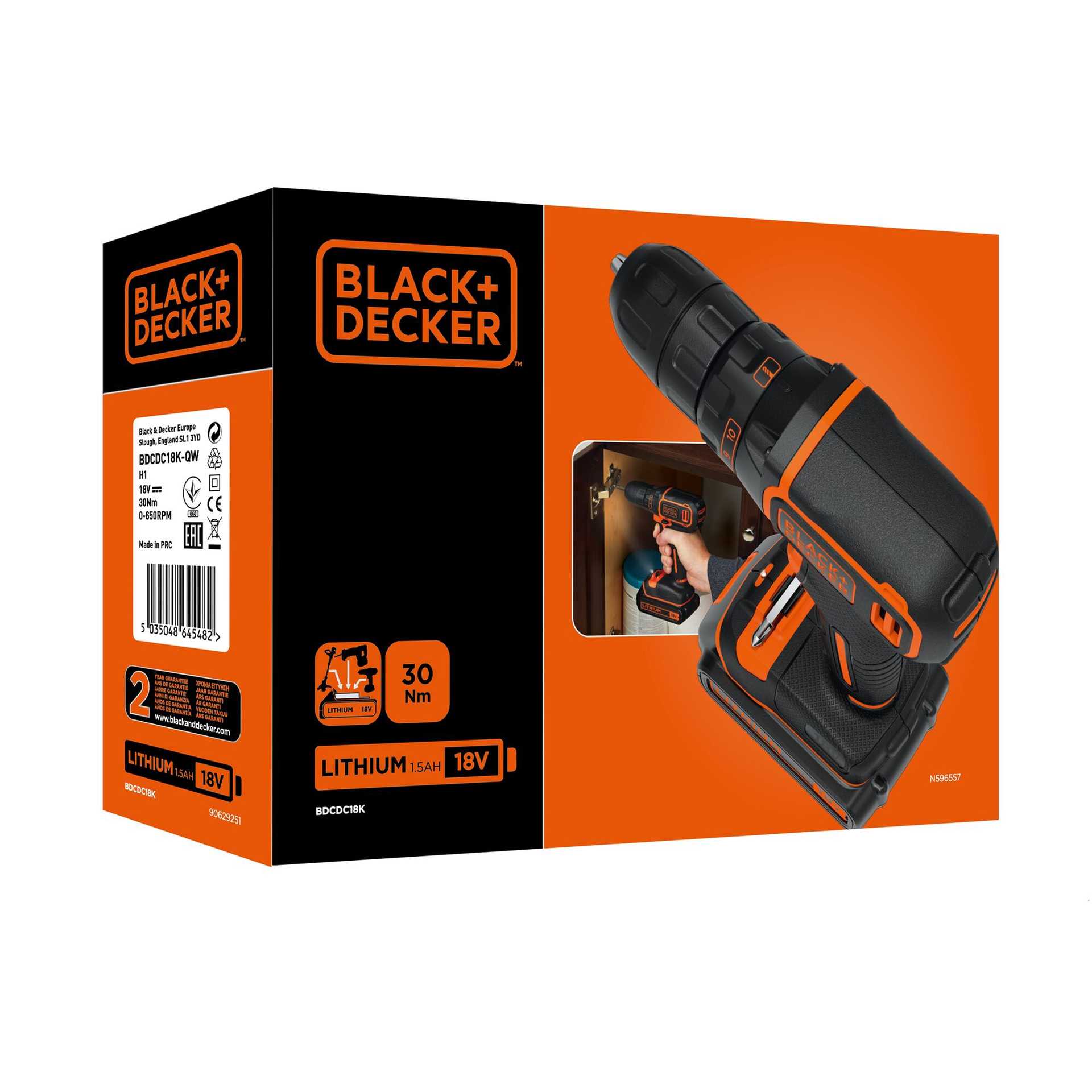 Black AND amp;Decker 18V Cordless Drill Driver BDCDC18 1x1.5Ah