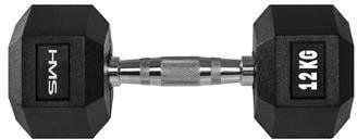HMS Hex Pro rubberized dumbbell 1 x 12 kg.