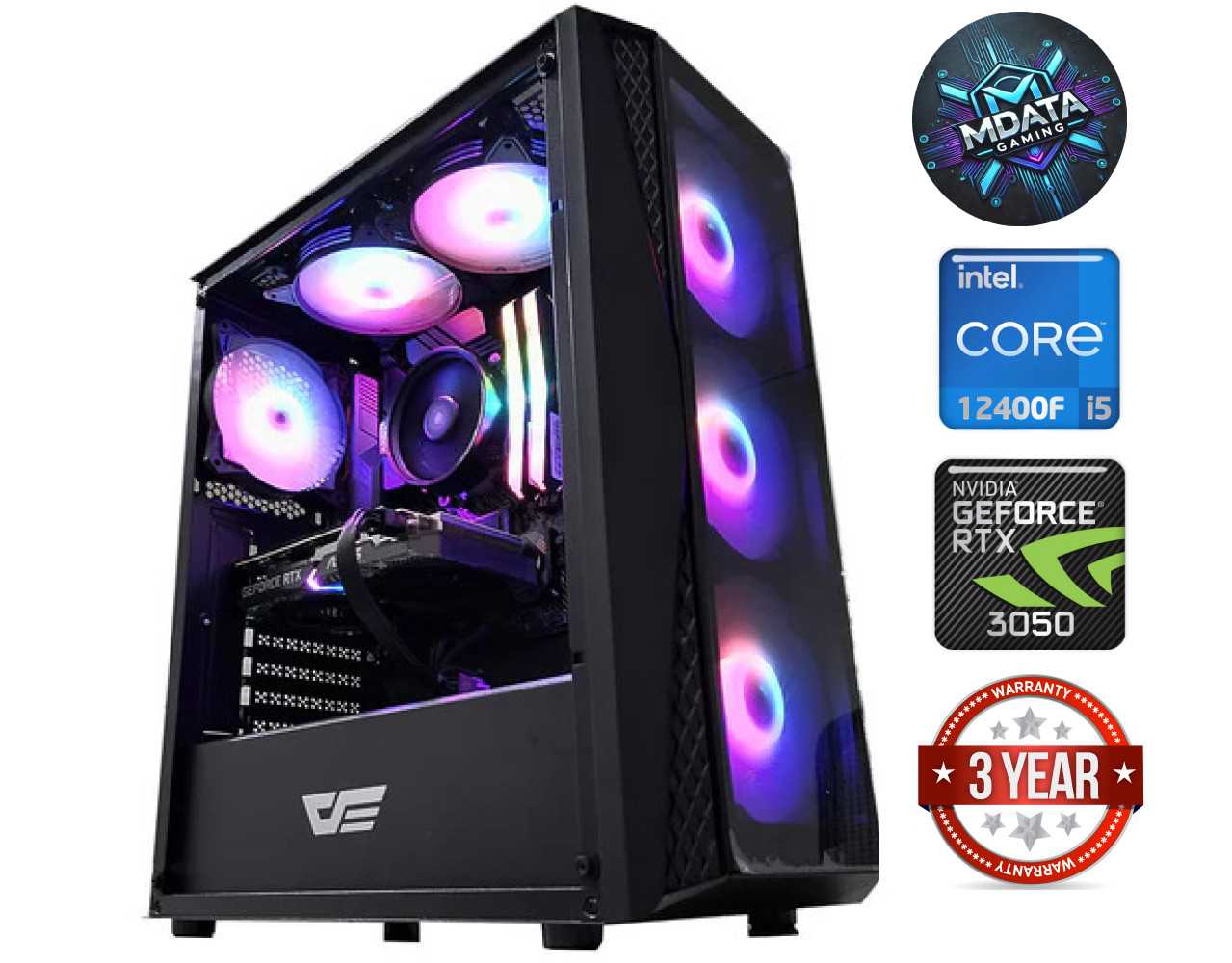 MDATA GAMING Core i5-12400F 16GB 1TB SSD 1TB HDD RTX 3050 Windows 11