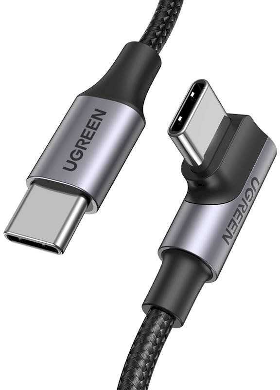 UGREEN 100W USB-C to USB-C charging cable (90-degree angle) (black, 1 meter, PD 100 Watt, 1x angled connector)