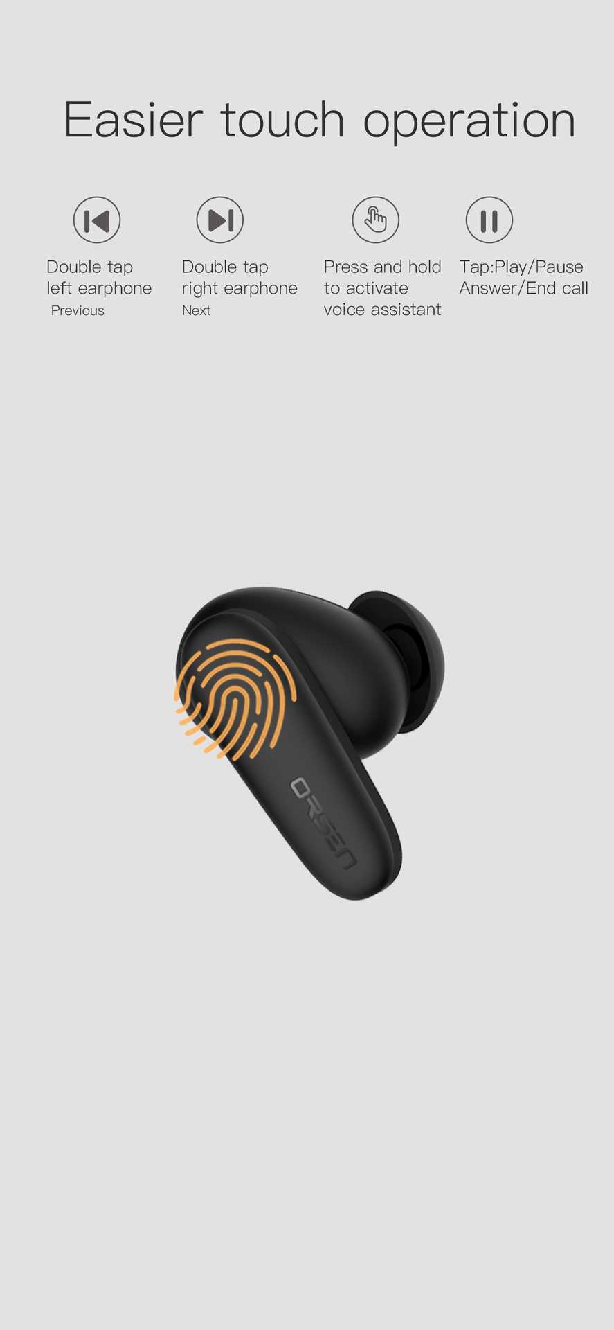 Orsen T3 Bluetooth Earphones, Black