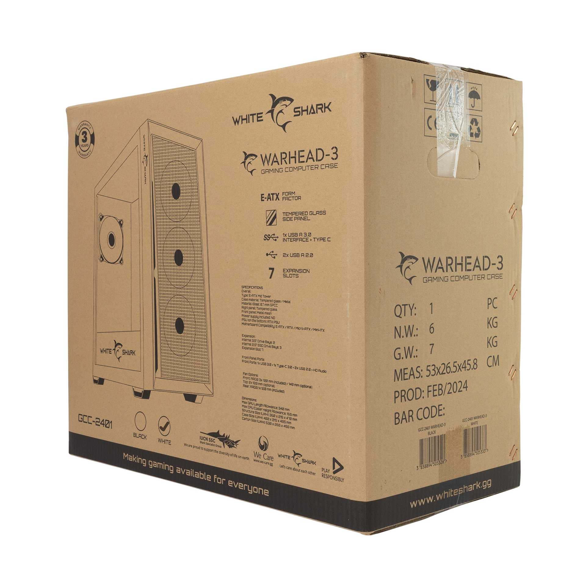 White Shark GCC-2401 Warhead-3 White 4-Fan 12cm RGB