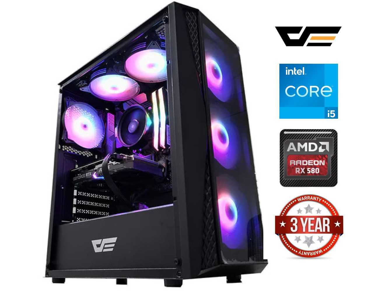 MDATA GAMING Core i5-12400f 16GB 1TB SSD 1TB HDD RX 580 Windows 11