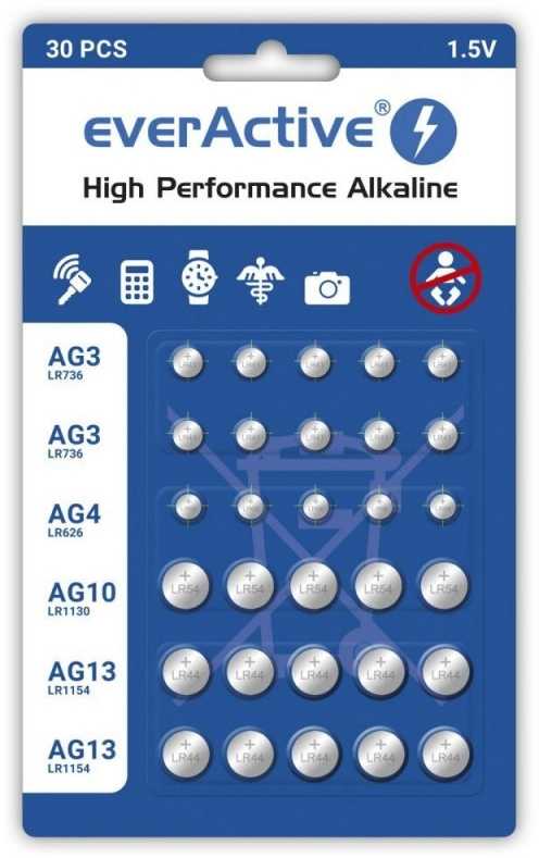 Everactive 10 x LR415, 5 x LR626, 5 x LR1130, 10 x LR1154