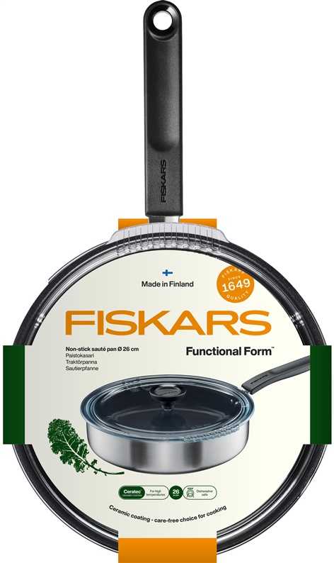 Fiskars 10-inch sauté pan, two-ply stainless steel with lid