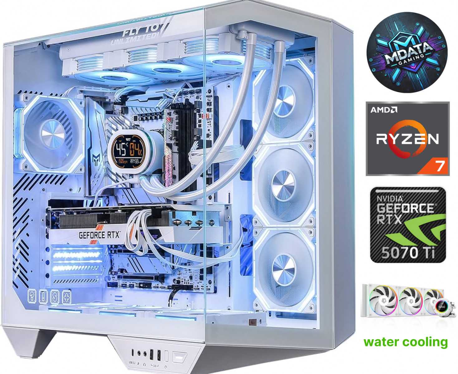 MDATA GAMING ArcticX Pro Ryzen 7 7800X3D 64GB 2TB SSD RTX 5070 Ti Windows 11