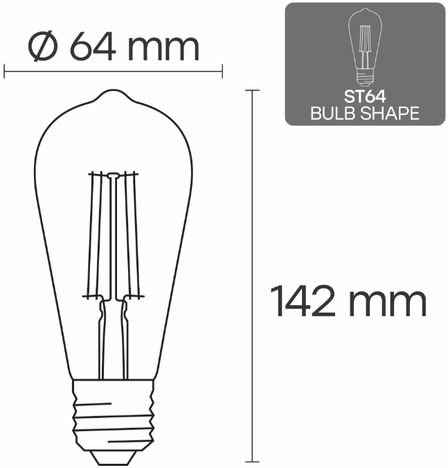 Visional LED Dimmable Filament Bulb E27, ST64, 10W, 1100lm, 3000K