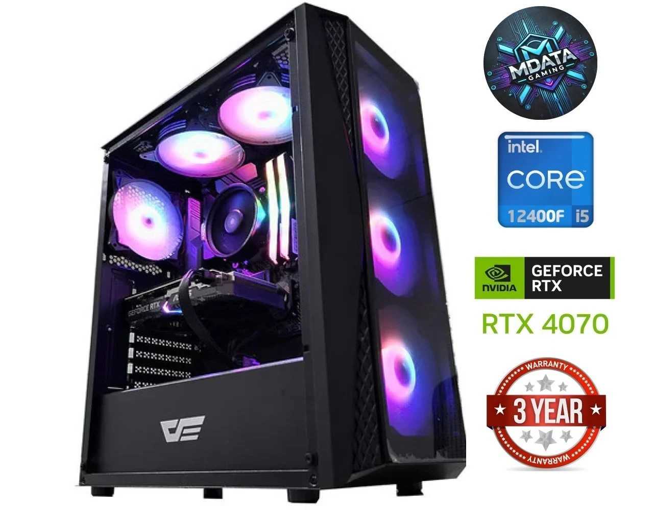 MDATA GAMING Core i5-12400F, 16GB, 512GB SSD, 1TB HDD, RTX 4070, no operating system