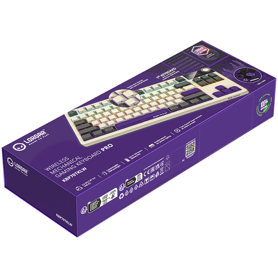 LORGAR KBP70TKLW, Wireless TKL Mechanical Gaming Keyboard Pro White