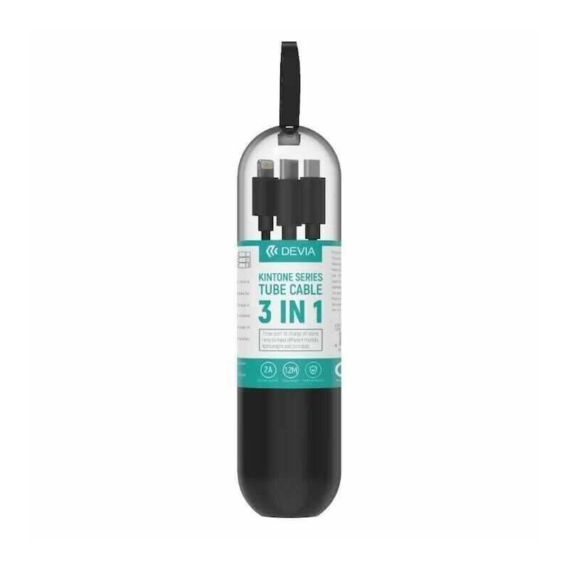 Devia Kintone Series 3-in-1 Cable, USB to Lightning, MicroUSB, Type-C, 1.2m, Black