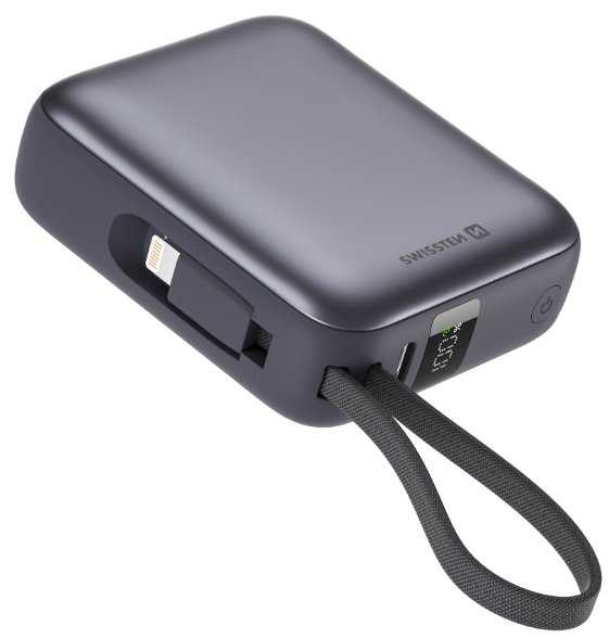 Swissten 10000 mAh with Built-In Cables USB-C Black