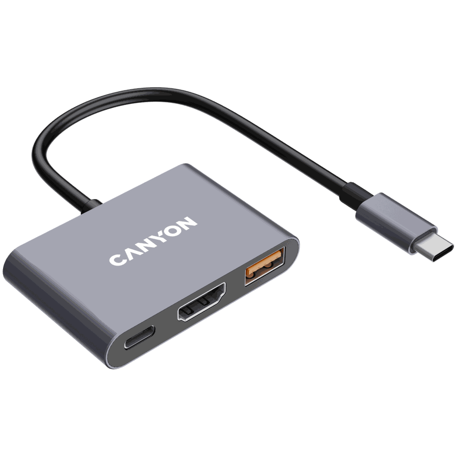 CANYON DS-4 3-in-1 USB-C to HDMI, Grey