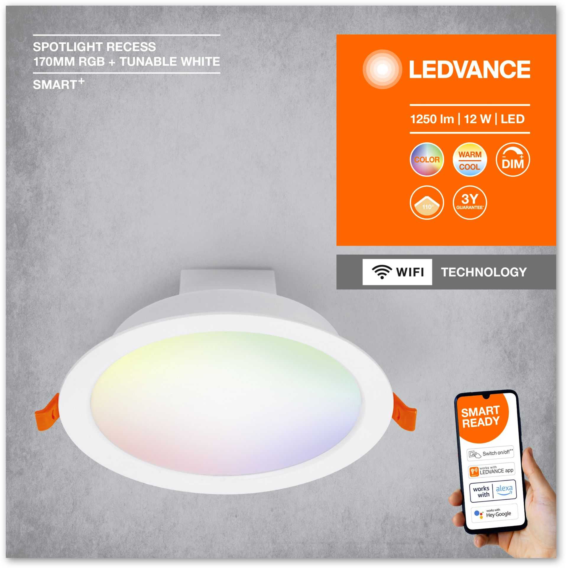 LEDVANCE SMART+ Wifi Spotlight Recess 170mm 110 ° RGB + TW