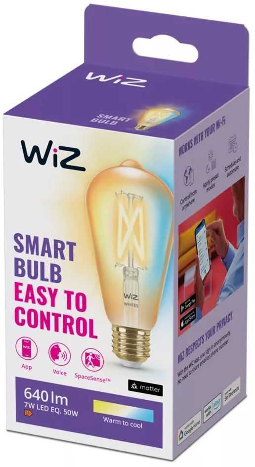 WiZ Filament Bulb Amber 50W ST64 E27 (7W)