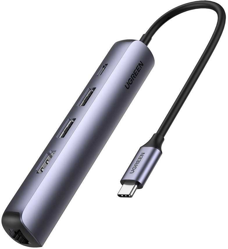UGREEN 5-in-1 CM418 USB-C Adapter, Grey