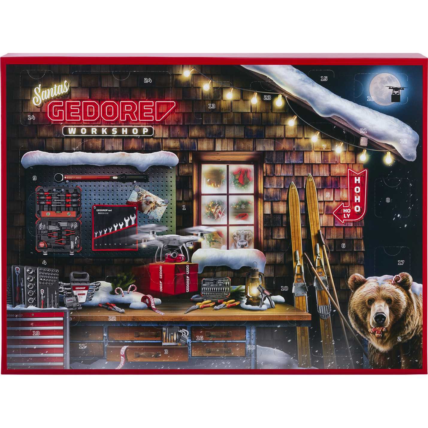 Gedore Advent Calendar 2025, tool set black/red, 51pcs 1/4";