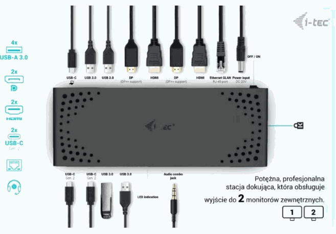 i-tec CADUA4KDOCKPDL2 Hub USB 3.0 100W PD
