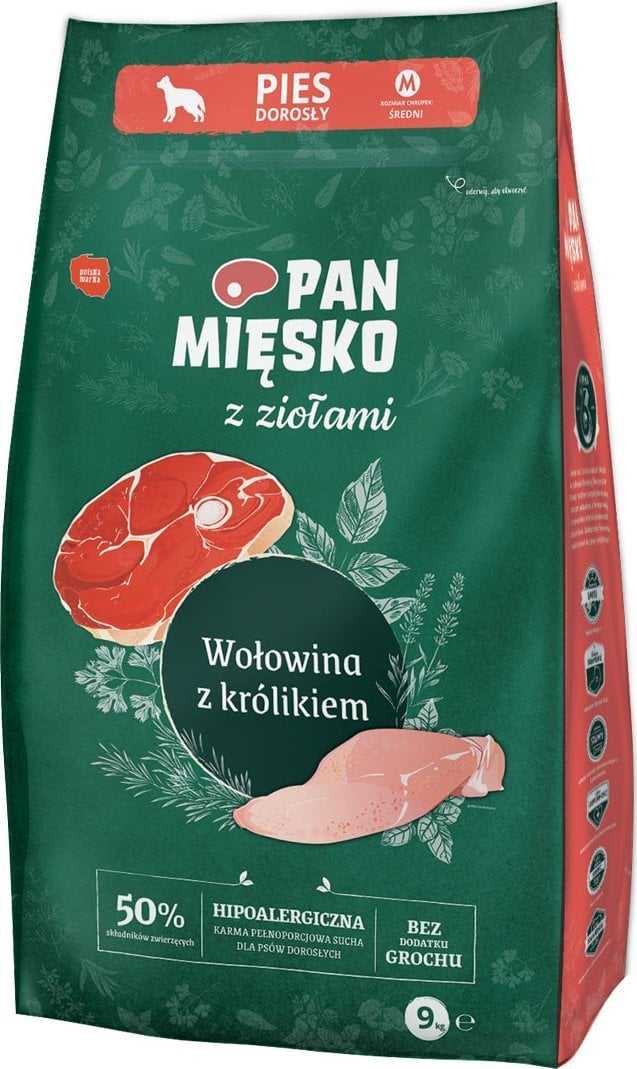 PAN MIĘSKO Pan Mięsko Dry Food for Dogs with Herbs, Beef with Rabbit (Adult)