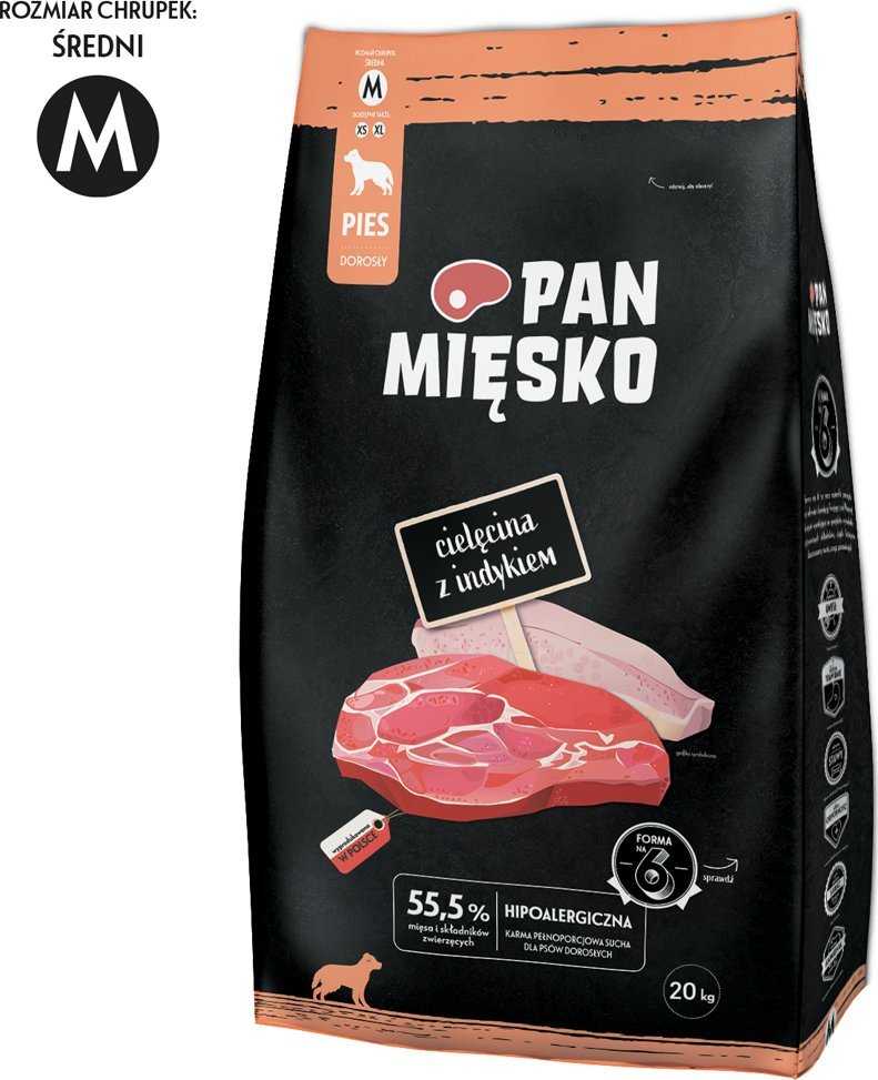 PAN MIĘSKO Pan Mięsko Dry Food for Dogs, Veal and Turkey Crunchy, Size M, 20kg