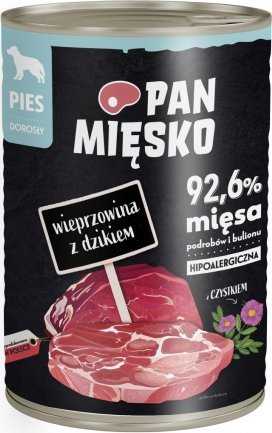PAN MIĘSKO Can Meat Wet Dog Food Pork with Wild Boar (adult) 400g