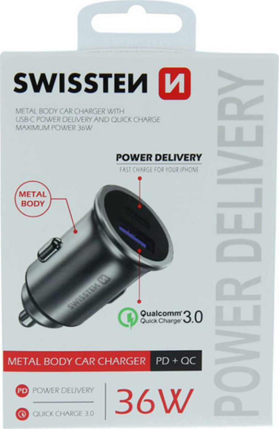Swissten USB-C Power Delivery + Quick Charge 36W, Black